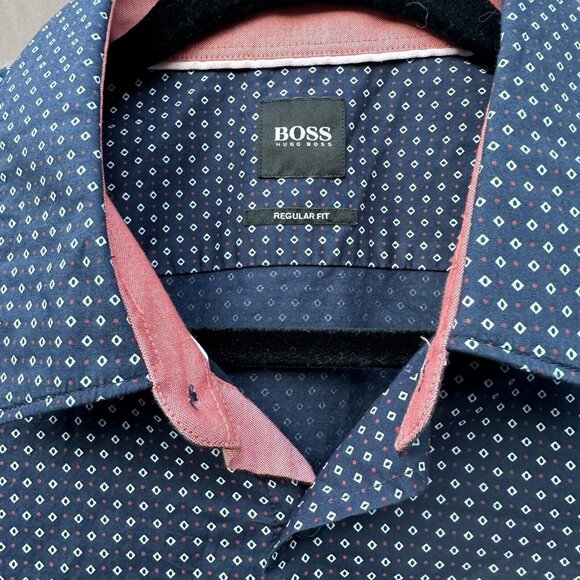 Hugo Boss Men's Regular Shirt Navy Blue Sz L Flip Cuff Long Sleeve Preppy Casual - Picture 7 of 7